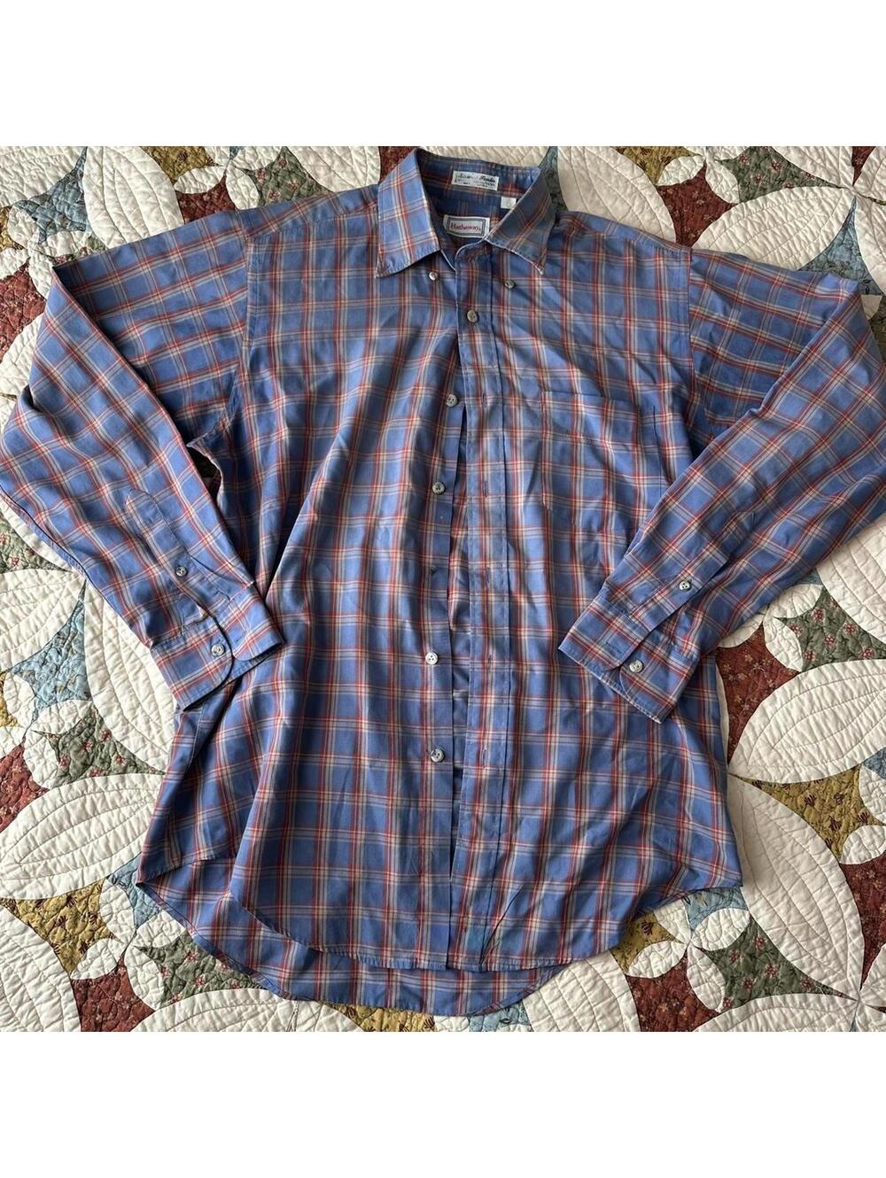 Hathaway vintage western blue plaid button up shirt Size M cowboy spring